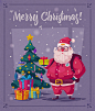 Merry Christmas postcard : Merry Christmas and Happy New Year. Funny Santa Claus character dewsign