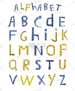 英语字母表中的卡通字母。水彩手插图拼贴纸。用于设计儿童产品，横幅，背景，请柬，问候，剪贴簿，印刷品。