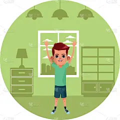 小的,儿童,头像,动画片,男孩,可爱的,人,愉悦,概念,房屋