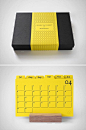 Present & Correct x MONOCLE. Letterpress index calendar on duplexed yellow/grey. Oak stand, pretty box.: