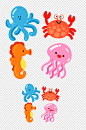 可爱卡通手绘海洋章鱼螃蟹海马水母