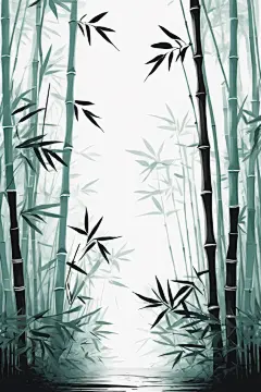 富贵竹中国风竹子竹林自然风景插画
