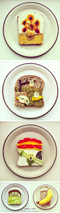 【4AAD讯】挪威艺术家Ida Skivenes这辑名为“The Art Toast Project”的作品，是以食品为素材，在吐司片上重现了梵高、莫奈、达利、毕加索等艺术大师的经典作品。美味的食材与赏心悦目的画作，这样的早餐应该会为一整天带来好心情吧？