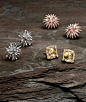 DY Supernova, Starburst and Châtelaine ® earrings in sterling silver or 18K gold with diamonds, citrine or morganite on a stone.