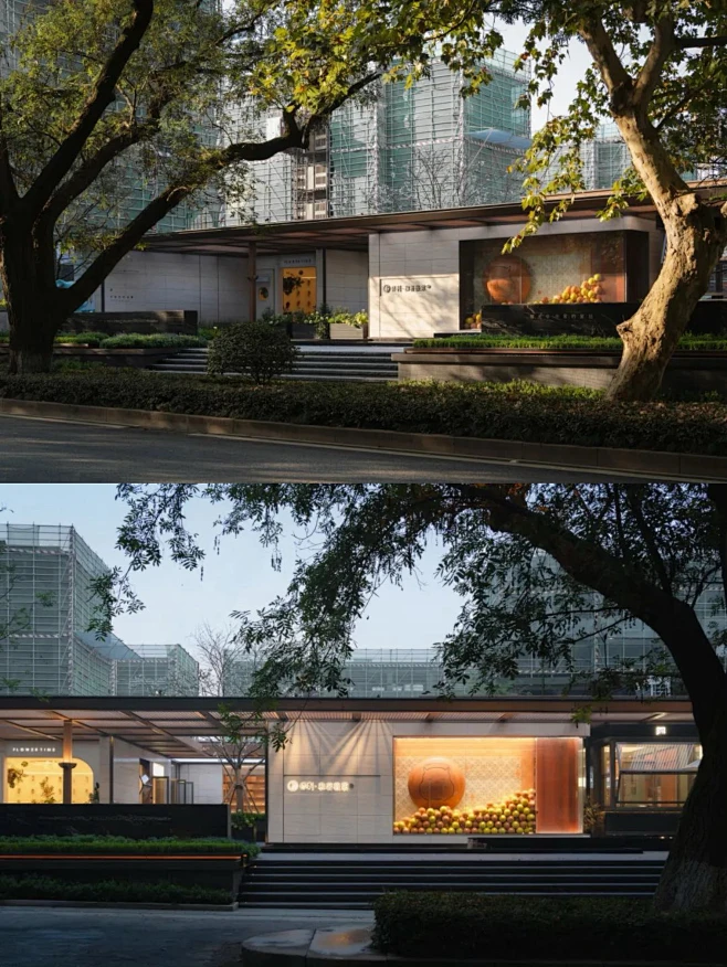 杭州 保利·和著薇棠轩 城市界面与社区主入口形成舒缓的台地关系，利用场地高差及个性张扬的色彩突显空间开放感。将入口橱窗与社区功能场景相结合，是 ...