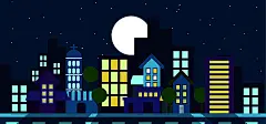 卡通,扁平,房屋,城市,夜晚,海报banner,渐变,几何图库,png图片,网,图片素材,背景素材,3512928@飞天胖虎