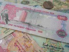 阿联酋货币- 100迪拉姆特写钞票