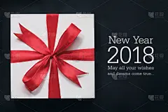 2018,新年前夕,包装纸,贺卡,新的,水平画幅,高视角,无人,蝴蝶结,盒子