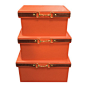 爱马仕橙色皮质金属装饰扣收纳盒样板房汽车后备箱储物箱装饰箱