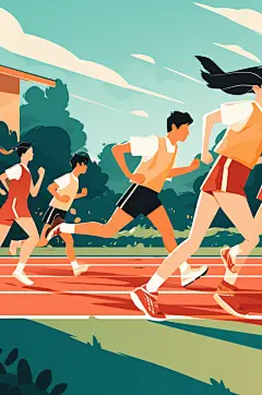 AI数字艺术扁平风校园运动会人物插画-众图网