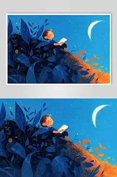 AI数字艺术儿童看书阅读学习插画-众图网