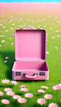 A-open-empty-pink-suitcase-on-the-wide-grass-surrounded-by-flowers--in-front-view--the-suitcase-is-empty-inside--with-sky-blue-background--in-the-cartoon-style--rendered-in-C4D--as-a-3D-scene-displayi (1)