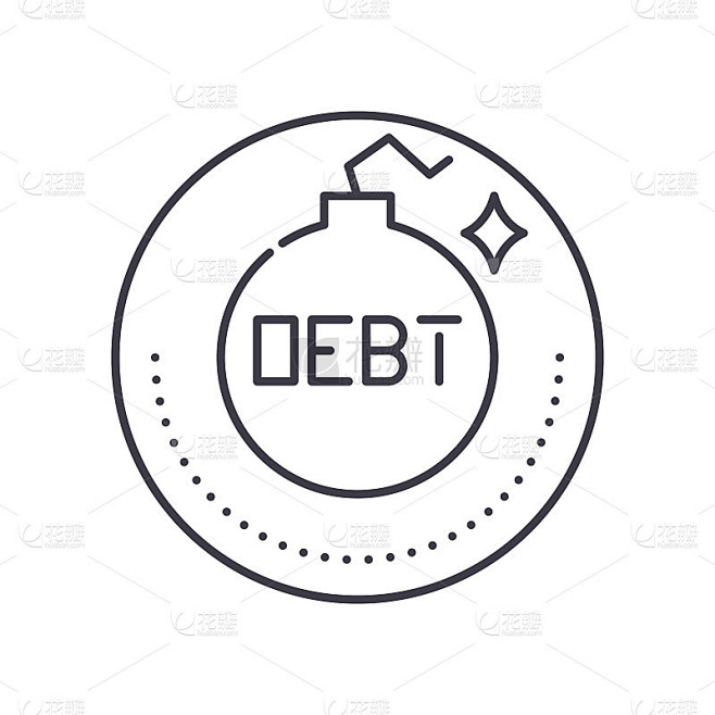 金融债务图标，线性孤立的插图，细线矢量，网页设计标志，轮廓概念符号与可编辑的笔画在白色的背景。