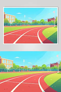 AI数字艺术扁平风校园球场操场插画-众图网