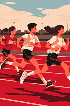 AI数字艺术扁平风校园运动会人物插画-众图网
