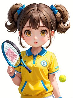 数字艺术手绘网球女孩插画运动少女