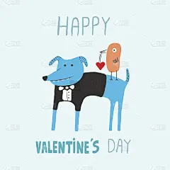 狗和鸟的情人节卡片