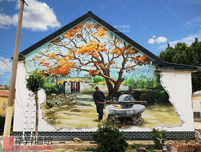 乡愁乡村墙绘、美丽乡村建设墙绘、美丽乡村手绘3D立体画、农村民俗文化墙绘-花瓣网