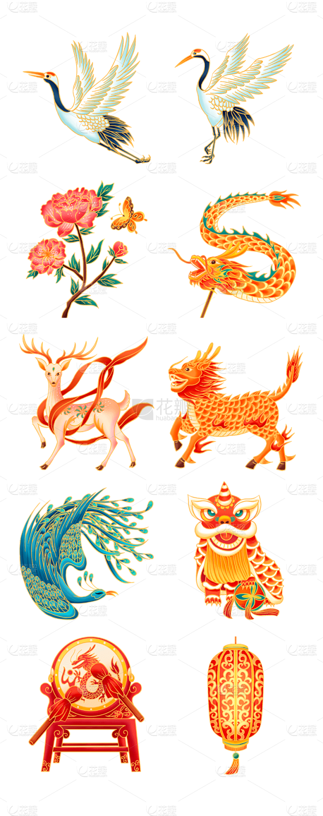 素材组合-手绘-中国风常见元素贴纸