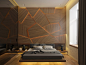 This bedroom takes texture to the next level using molded wall panels combined with creative dynamic lighting .