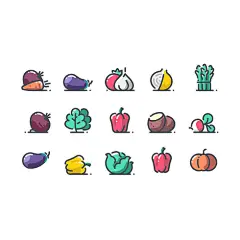 Vegetables 44 icons : At a glance, you can see that these soft colored icons are very easy to the eye and, even if they are subtle, manage to catch your attention with their clear design. You will definitely love