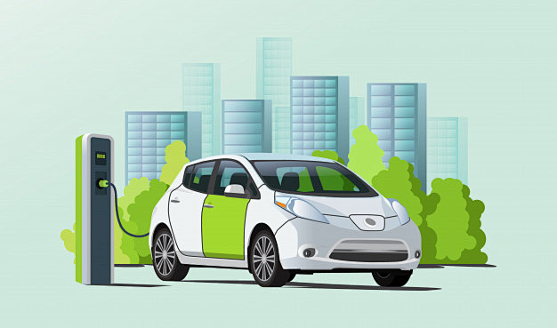 新能源电动汽车充电插画矢量图素材