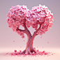 Love tree, graceful "S" shaped trunk, smart posture, a tree made of pink flowers, romantic pink charm style, frequent use of pink, clean and simple design, Disney style leaves, Q version of pink tree, profile outline leaves, disney cartoon, magp