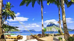 棕榈树 吊床 海滩 蓝天 风景桌面壁纸_360图片