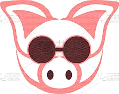 猪,动物,品牌名称,动物头,可爱的,食品,哺乳纲,证章,复古,绘制