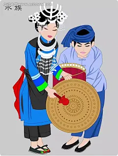 水族手绘男女传统服饰PSD|PSD分层素材|卡通人物|漫画人物|青年男女|手绘|水族|卡通漫画人物图片|卡通漫画人物|企业漫画人物|手绘漫画人物漫画