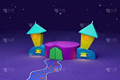 万圣节3D渲染多彩的卡通城堡