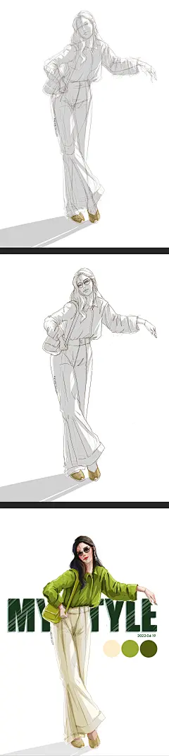 服装设计手绘图 效果图 模特插画 人体比例 漫画动漫人物风格线稿 灵感 配色 素材 原创