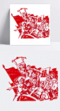 矢量红色文革宣传版画|红色,工人,无产阶级,版画,劳动节,宣传版画,五一,红旗,劳动光荣,劳动最光荣,弘扬劳模精神,劳动者之歌,劳动模范,水墨劳动节,标签元素