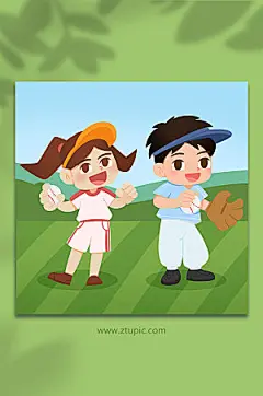 时尚青少年棒球运动原创人物插画