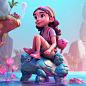 cstark_3D_girl_with_her_turtle_sitting_by_a_river_in_the_style__3274d2f5-7a88-4119-b992-bd7543d65233