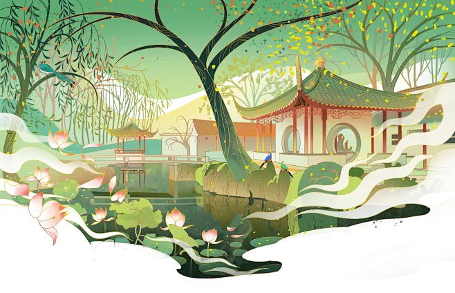 苏州园林插画系列及衍生产品 - Leonardong - 原创作品 - 视觉中国(shijueME)