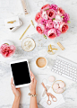 Vertical Styled Stock Photography Image | Blogger's Marble and Pink Desktop with Tablet | Digital Image | Product Photography