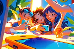 夏日聚会漫画风欢乐插画