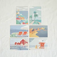ins风墙画手绘风景文艺墙面装饰卡片 小清新旅游贺卡明信片套装-淘宝网