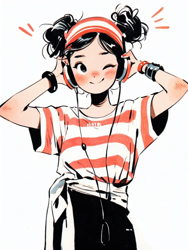 AI-丨风格灵感丨极简线条插画丨可爱女孩...