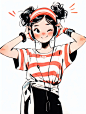 AI-丨风格灵感丨极简线条插画丨可爱女孩丨