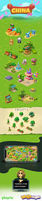 Wildscapes (Playrix) - China Areal : My 2D graphics for new project by Playrix - "Wildscapes". All isometric game buildings are hand-drawn in Photoshop without 3D. This is graphics for 1st areal of the game - China.