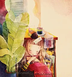 越南插画家Thaimyphuong的温馨生活插画。画中都是一些日常生活场景，但被赋予梦幻的色彩和浪漫的想象元素，像童年时做的那些瑰丽的梦呢。