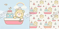轮船小老鼠图案设计 【酷图网】图案,图案设计,背景,背景图,背景图案,小老鼠,轮船,黄色,头像,动物,可爱,设计,海报