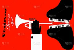 爵士音乐节的海报。以吹小号的人的形式演奏的钢琴。矢量插图。