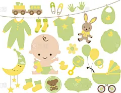Baby Shower Item Set in Green and Yellow