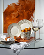 Our Luna Dinnerware pairs perfectly with a mandarin palette. Available in both gold and silver.