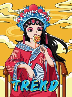 中国古典戏曲人物国潮插画
