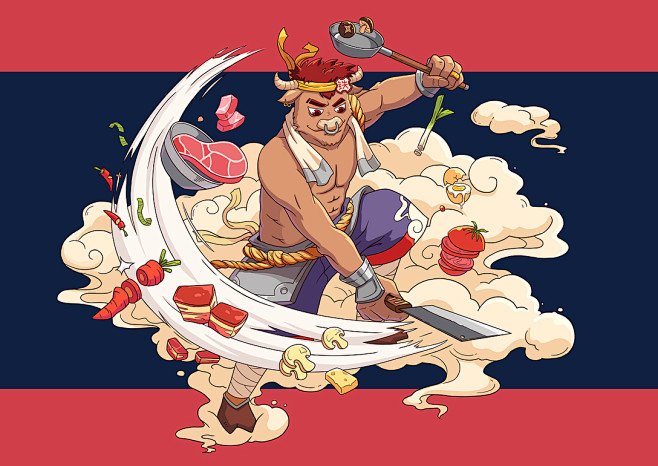 【餐饮】牛ip形象插画-古田路9号-品牌...