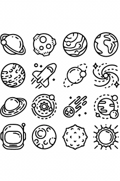简笔画线条卡通星空素材星际流行飞船png